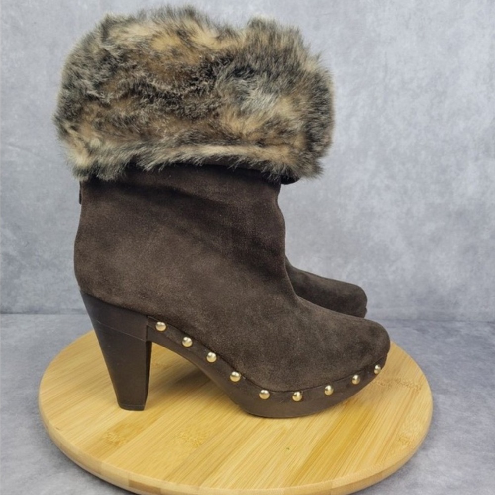 Michael Kors Brown Parker Faux Fur Leather high heel Booties Size 7M